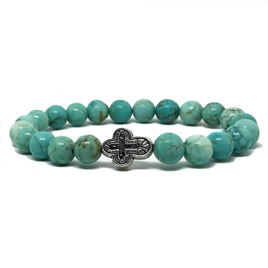 Beaded Antique Silver Cross Bracelet